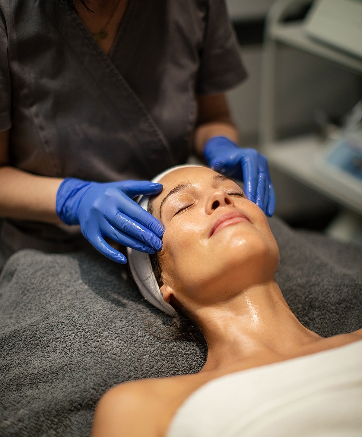 Facial treatment in a spa setting.