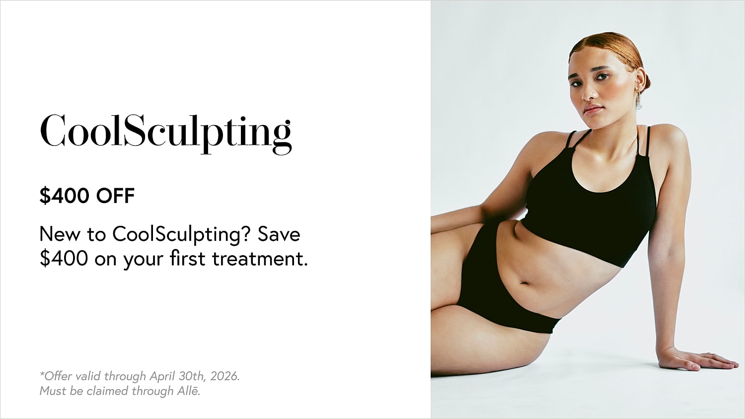 CoolSculpting promotional offer with model image.