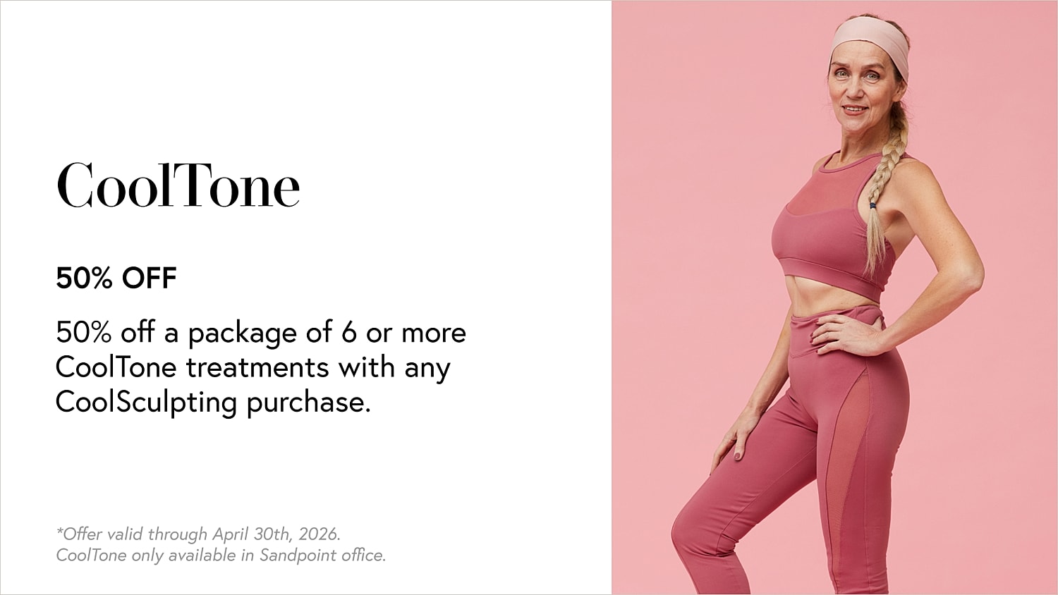 CoolTone promotional offer with model displaying confidence.