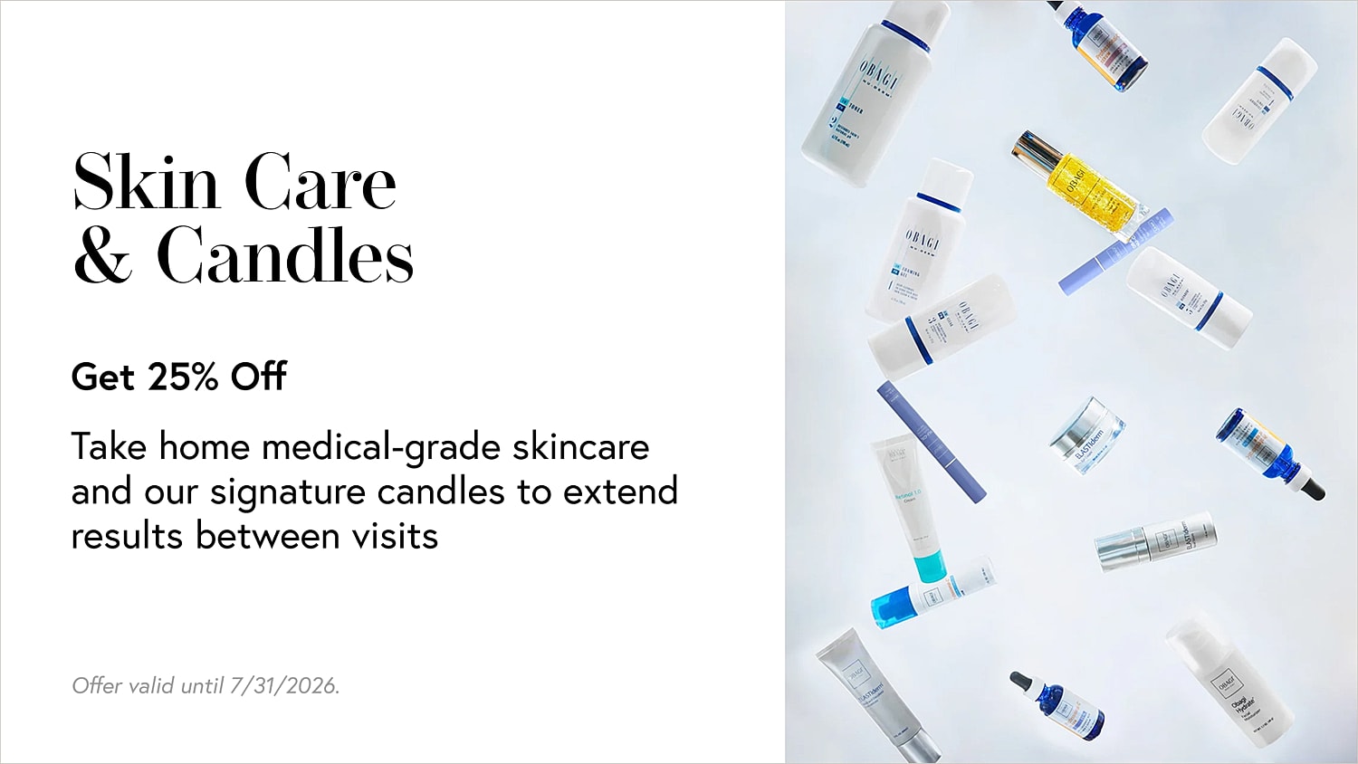 Skin care products and candles promotional image.