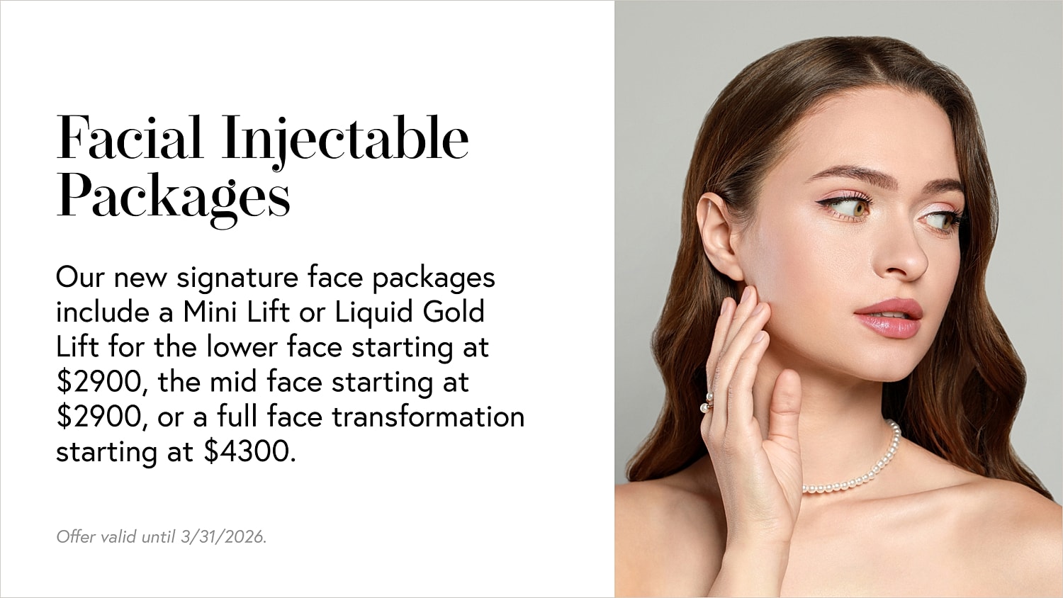Facial injectable packages and pricing details.